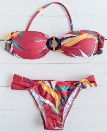 フロントリング付きボタニカルバンドゥ―水着 レッドマルチ Morena Rosa|バンドゥビキニ|海外ブランド水着