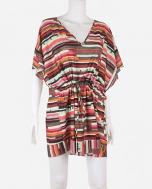 Vネック切り替えチュニックドレス マルチ Morena Rosa|ウエア