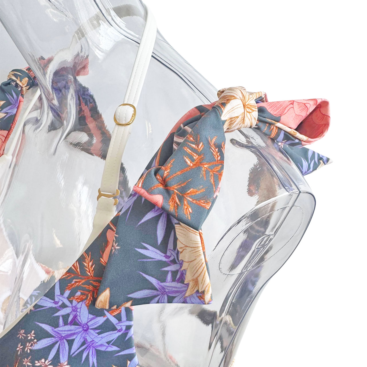肩リボンハーフトップ水着 アジアンリゾート花柄 プッシュアップパッド入り ブルーグレー くすみカラー【LAULEA】