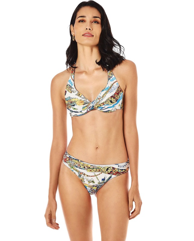 リゾートタイル柄 ワイヤー入り リバーシブルTバック水着 Morena Rosa