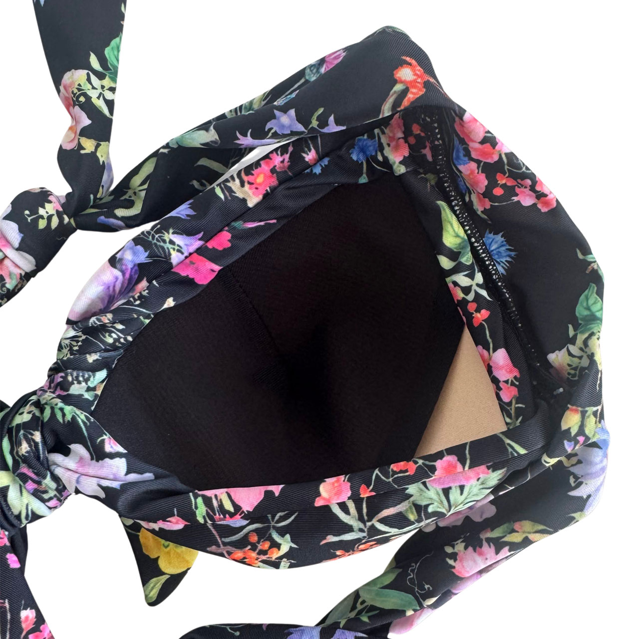 ボタニカル小花柄 フロントノットホルターネック水着 ブラック【LAULEA