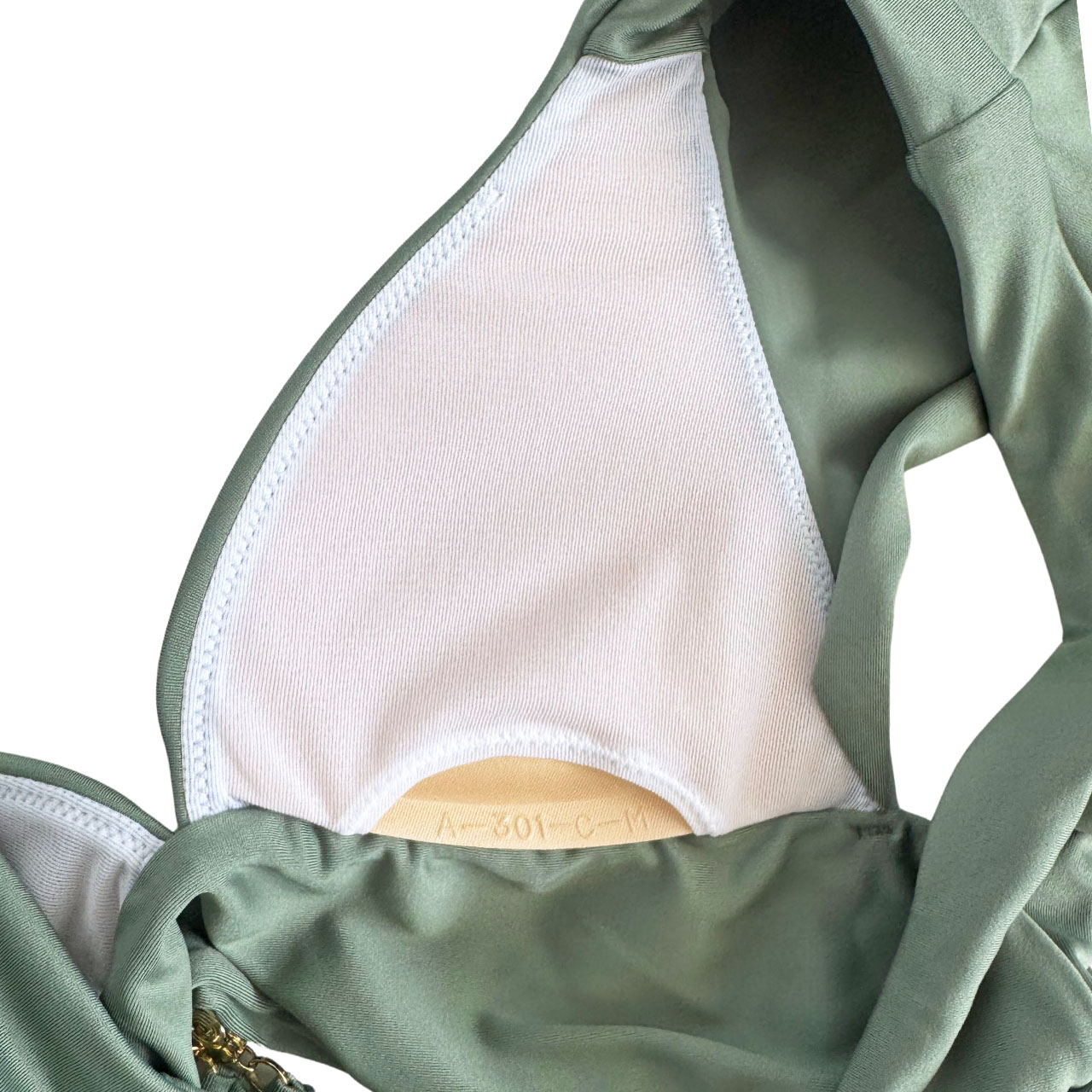 フリル袖ハーフトップ水着 プッシュアップパッド入り モスグリーン くすみカラー【LAULEA】