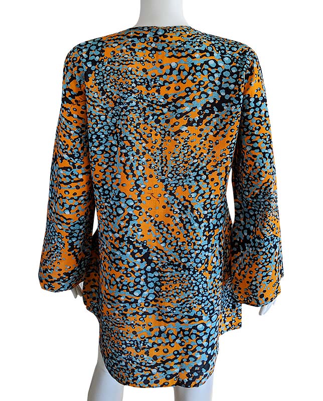 Vネックバブルデザイン長袖チュニックドレス オレンジ Morena Rosa