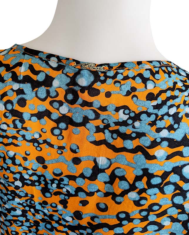 Vネックバブルデザイン長袖チュニックドレス オレンジ Morena Rosa