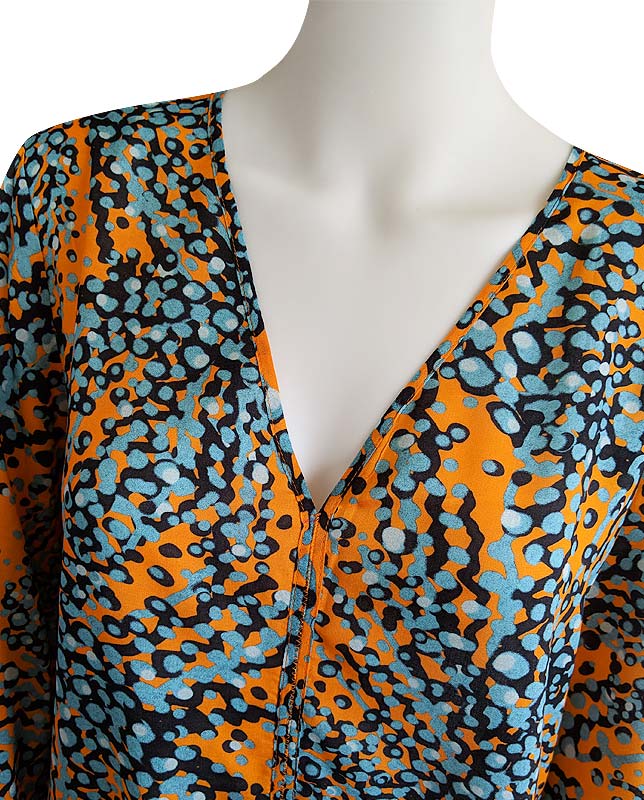 Vネックバブルデザイン長袖チュニックドレス オレンジ Morena Rosa