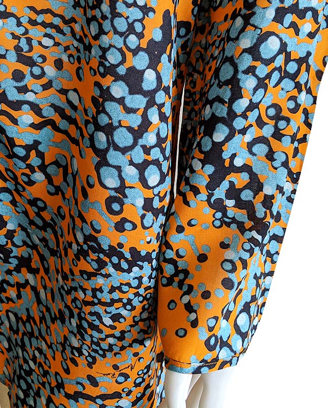 Vネックバブルデザイン長袖チュニックドレス オレンジ Morena Rosa