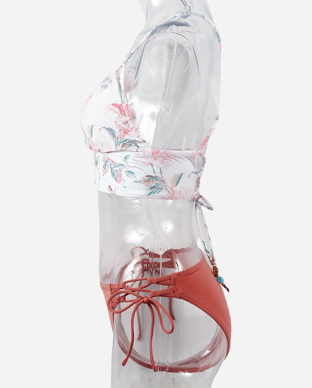 水彩タッチ花柄バンドゥ・ハーフトップ バイカラー水着3点セット