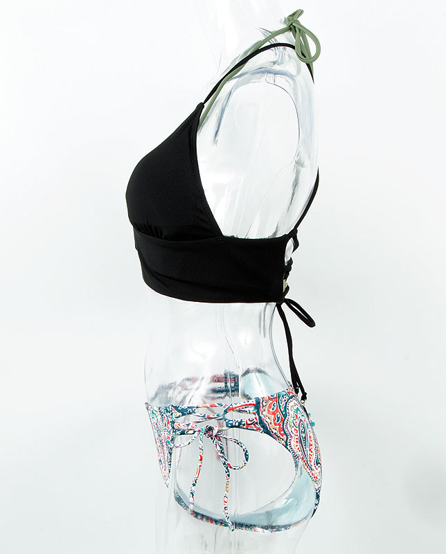 ペイズリー柄バンドゥ・ハーフトップ水着3点セット 【LAULEA