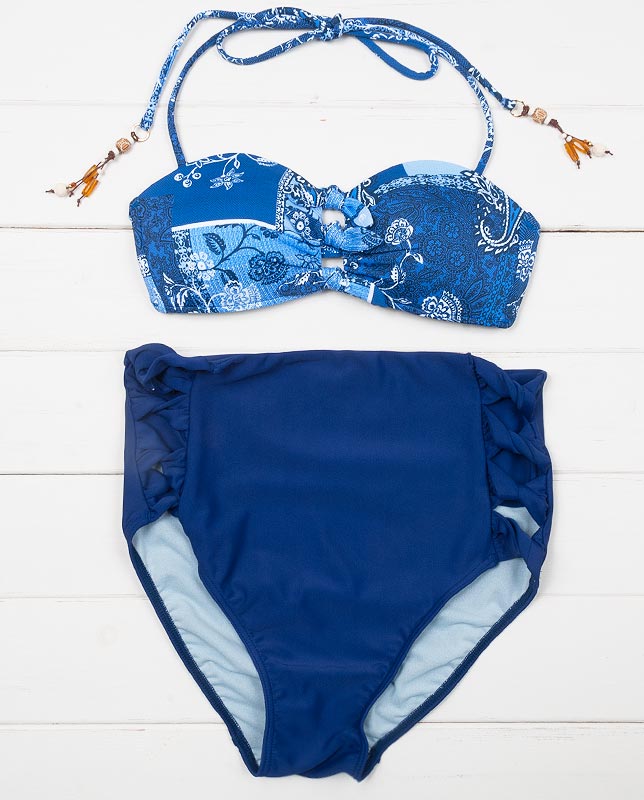 バンダナ柄バンドゥ＆ハイウエスト3点セット水着 【LAULEA】