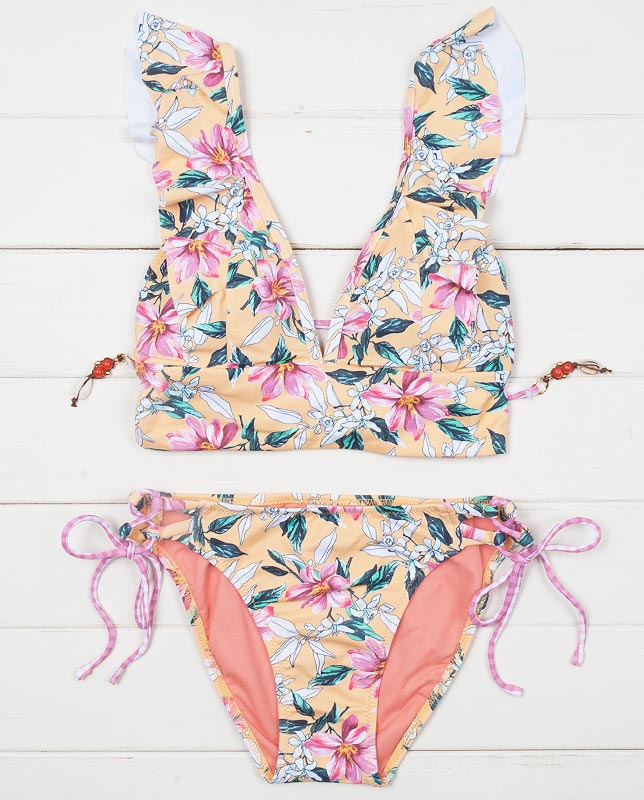 花柄フリルホルターネック水着【LAULEA】