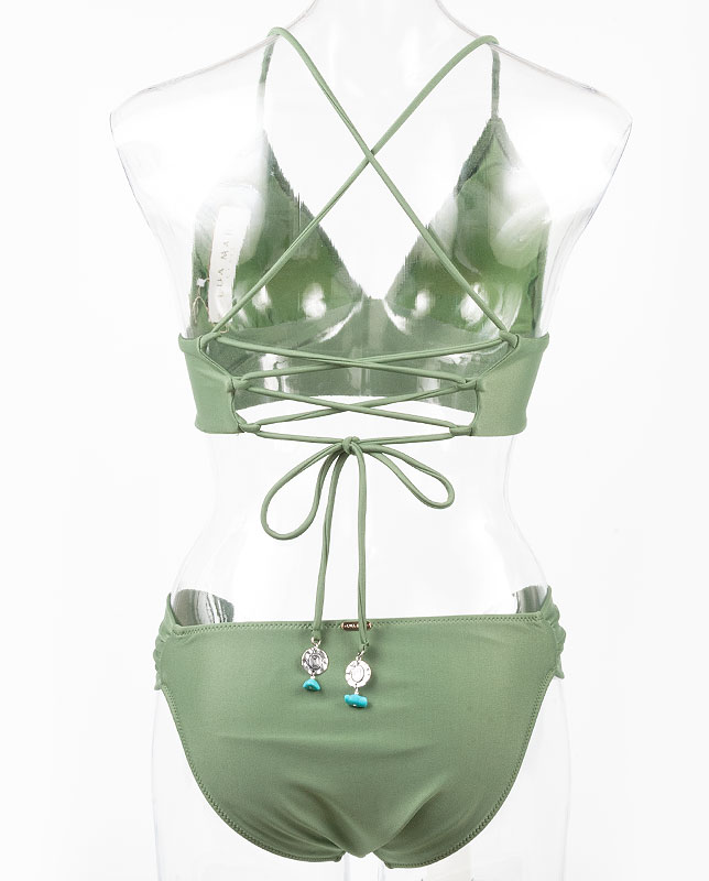 ビーズチャーム付きワンカラーハーフトップ水着 【LUA MAR】