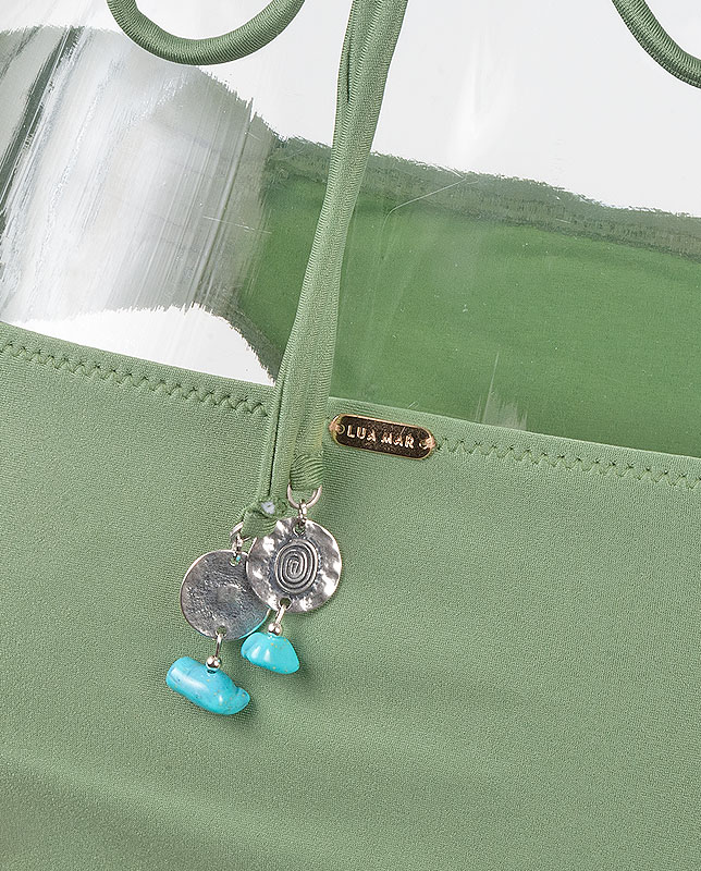 ビーズチャーム付きワンカラーハーフトップ水着 【LUA MAR】