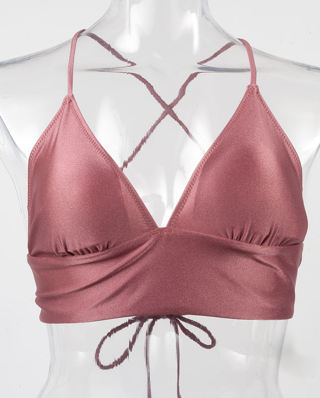 ビーズチャーム付きワンカラーハーフトップ水着 【LUA MAR】