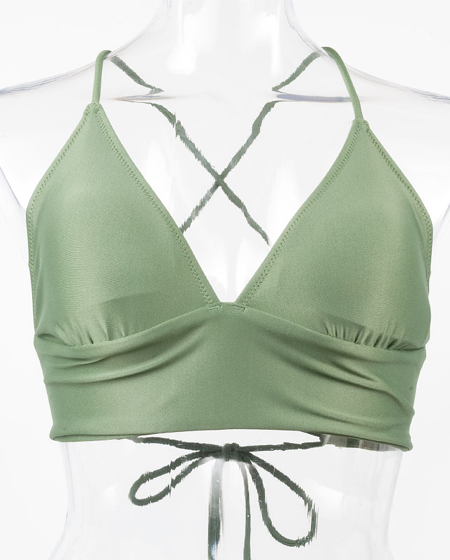 ビーズチャーム付きワンカラーハーフトップ水着 【LUA MAR】