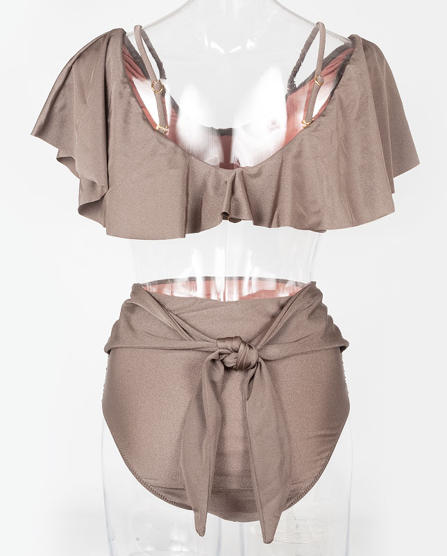 水着 LAULEA オフショルダー フリル ハイウエスト ホワイト ブルー バイカラーオフショルダーフリル ハイウエスト水着 【LAULEA