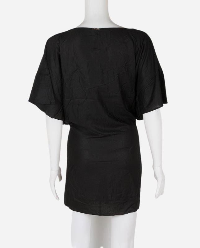 Vネック切り替えチュニックドレス ブラック Morena Rosa