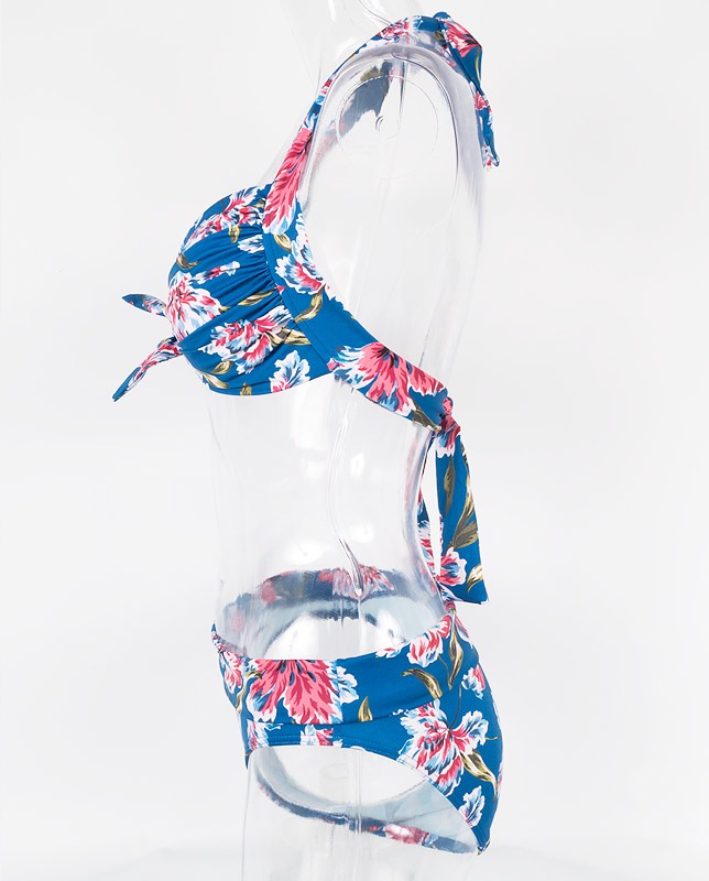 小花柄アートタッチ フロントノットホルター水着 【LAULEA】