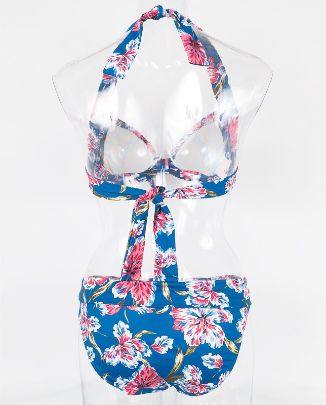 小花柄アートタッチ フロントノットホルター水着 【LAULEA】