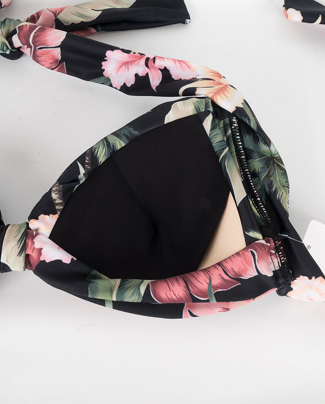 トロピカルスモークピンク花柄 フロントノットホルター水着 【LAULEA