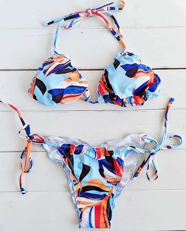 アートリーフ柄縁フリル三角水着 Morena Rosa