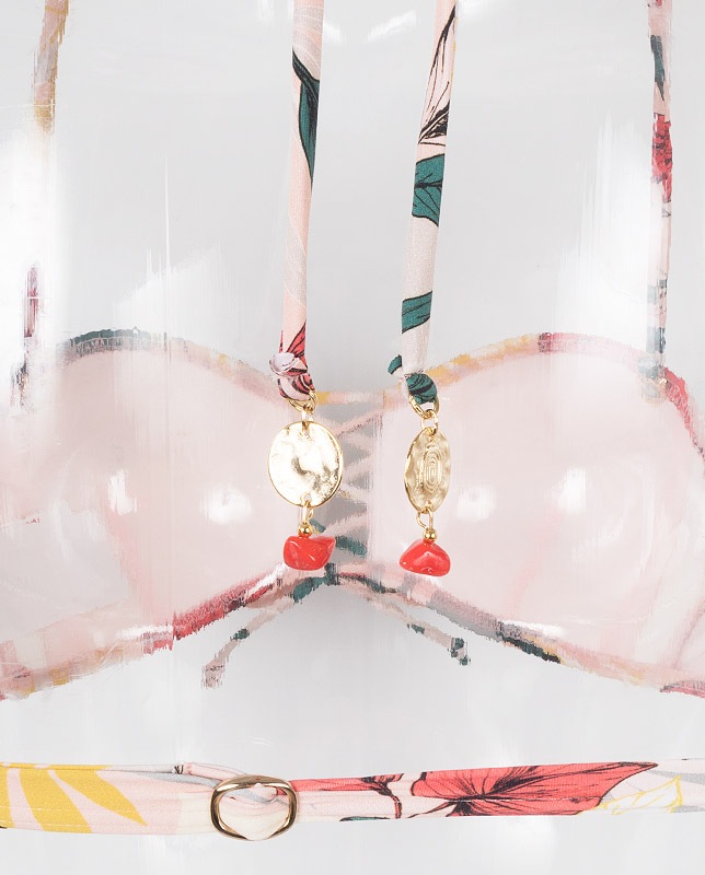 ボタニカル柄 レースアップバンドゥ水着 【LAULEA】