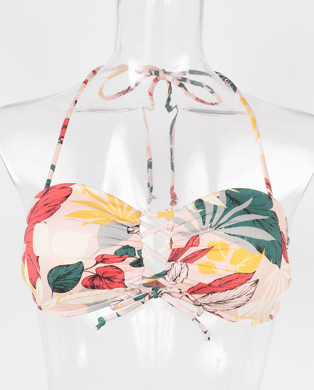 ボタニカル柄 レースアップバンドゥ水着 【LAULEA】