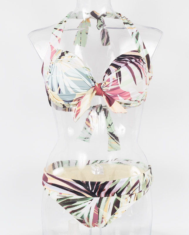 パステルボタニカル柄 フロントノットホルター水着 【LAULEA】