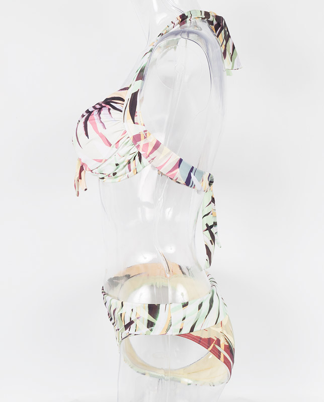 パステルボタニカル柄 フロントノットホルター水着 【LAULEA】