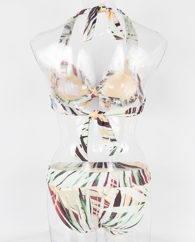 パステルボタニカル柄 フロントノットホルター水着 【LAULEA】
