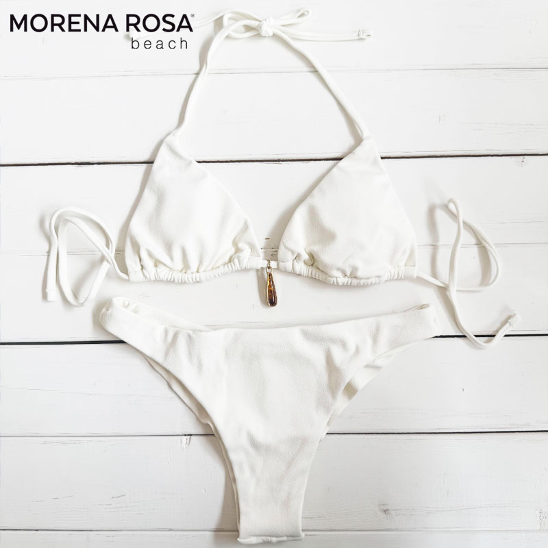 Morena Rosa モレナローザ ストーンビジュー付きホワイトトライアングル水着 ブラジリアンビキニ
