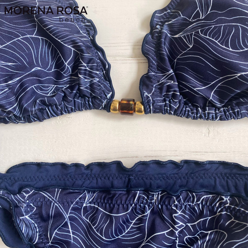 Morena Rosa モレナローザ ストーンビジュー付きボタニカル柄フリルトライアングル水着 ブラジリアンビキニ