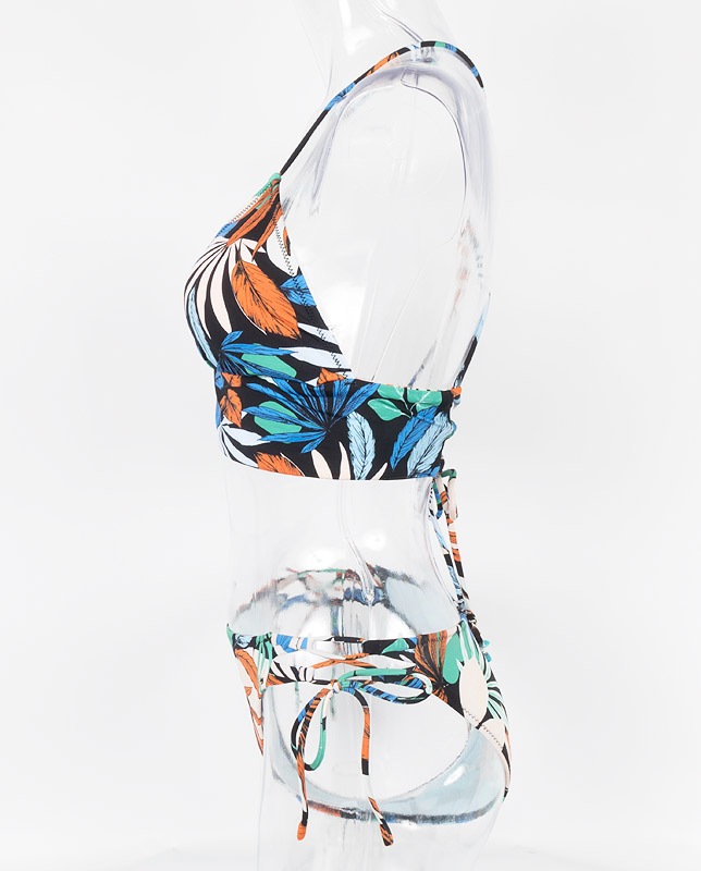 フェザー＆ボタニカル柄バンドゥ・ハーフトップ水着3点セット 【LAULEA】