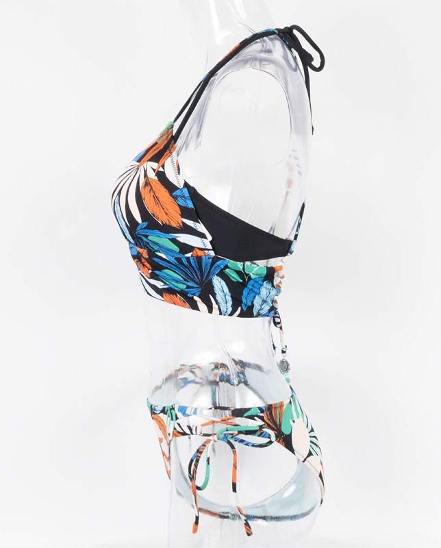 フェザー＆ボタニカル柄バンドゥ・ハーフトップ水着3点セット 【LAULEA】