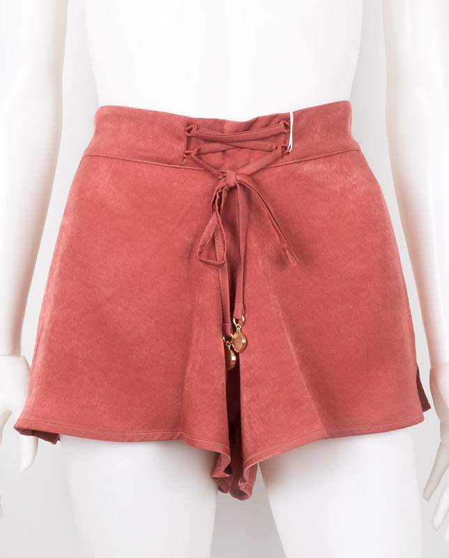 ラタンチャーム付きアースカラーフレアショートパンツ  ビーチウェア兼用 【LAULEA】