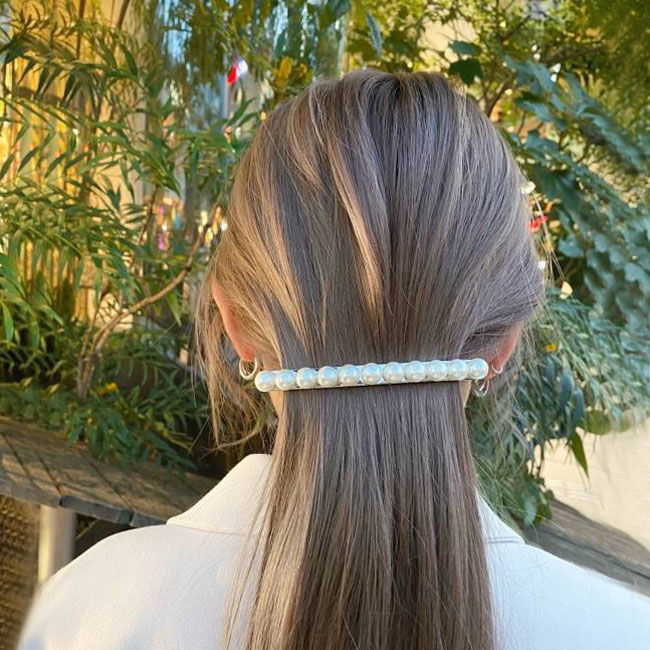 フランスラックス パール&メタル ロングスキニーバレッタ(シルバー)