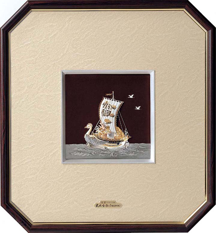 最終値下げ‼️純銀八角額 宝船 7号 武比古 純銀 木製八角額 宝船 7号 | 銀製品,純銀製レリーフ額,宝船