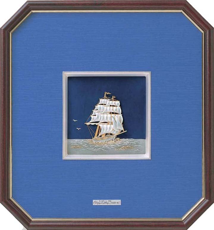 武比古 純銀 木製八角額 帆船 5号 | 銀製品,武比古 | 森銀器製作所