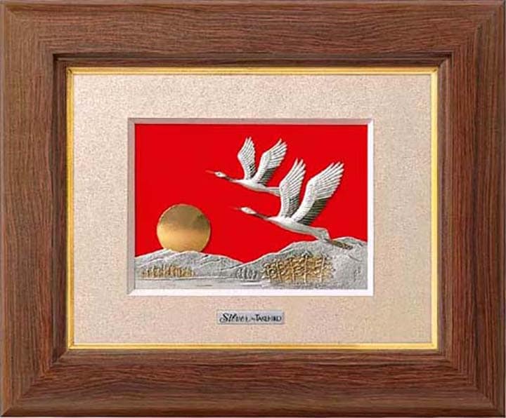 武比古 純銀 木製卓上額 双鶴 1号 | 銀製品,純銀製レリーフ額,双鶴