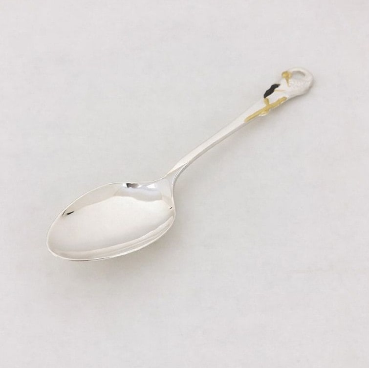 銀製 ≪鶴≫ コーヒースプーン 彩金仕上げ | 銀製品,食器・カトラリー