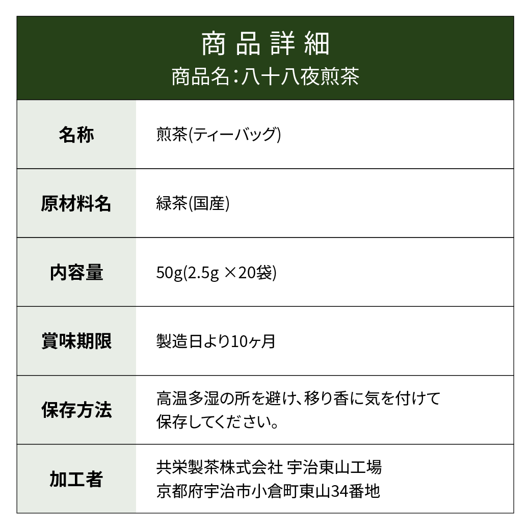 森半 <ティーバッグ> 八十八夜煎茶 [2.5g×20袋入り]