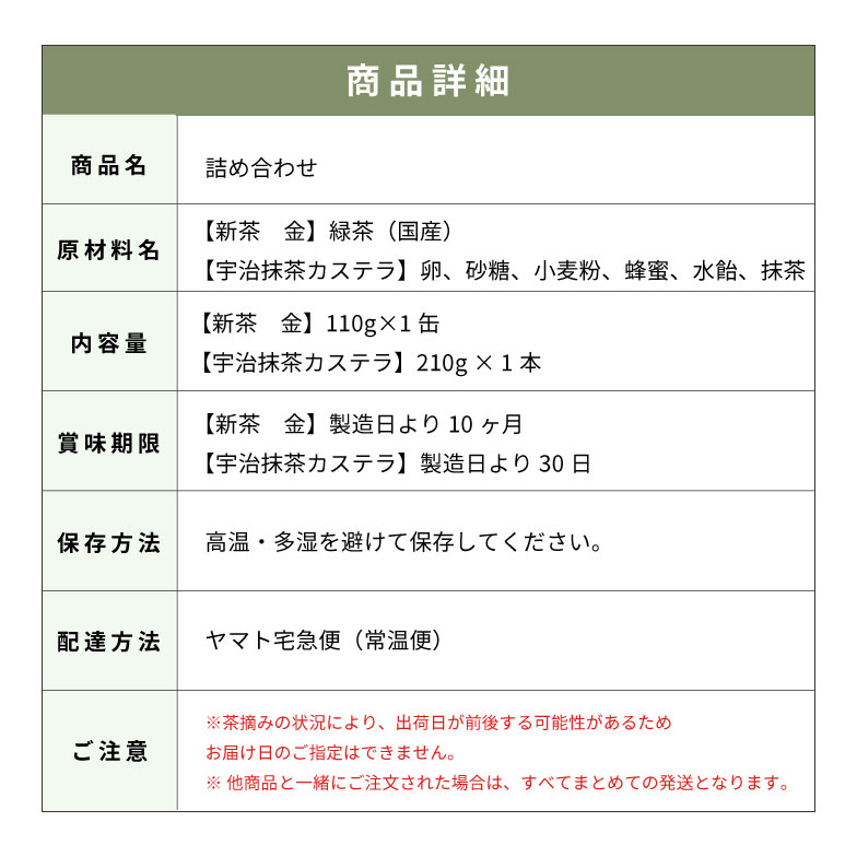 【5月中旬以降、入荷次第の発送】森半 <新茶>金・宇治抹茶カステラ詰め合わせ(NI-1)