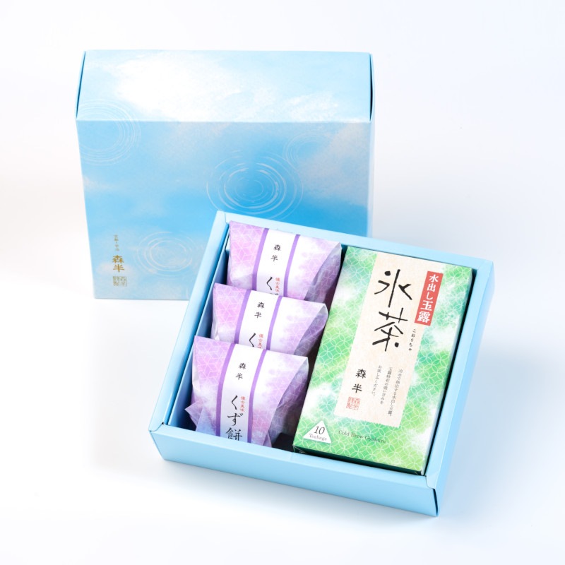 森半 氷茶(玉露)・くず餅(白)詰め合わせ  [氷茶(玉露) 10P入、くず餅(白)]