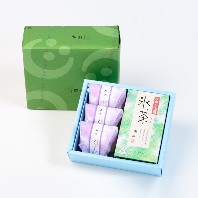 森半 氷茶(玉露)・くず餅(白)詰め合わせ  [氷茶(玉露) 10P入、くず餅(白)]