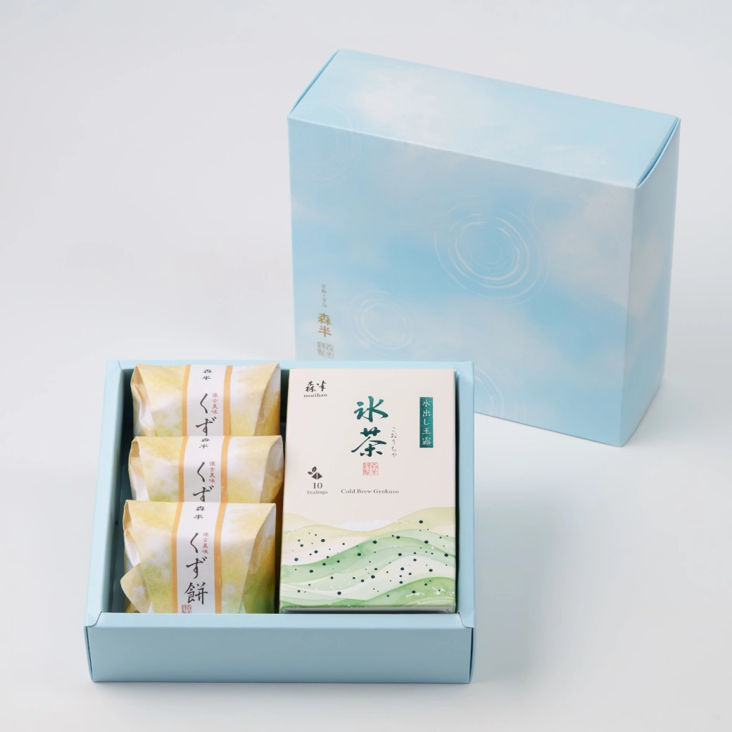 森半 氷茶・くず餅詰め合わせ [氷茶(水出し玉露)10P入×1・くず餅(柚子)×3]