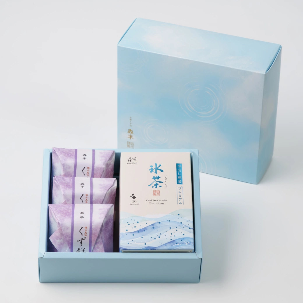 森半 氷茶・くず餅詰め合わせ [氷茶(水出し煎茶 プレミアム)10P入×1・くず餅(白)×3]