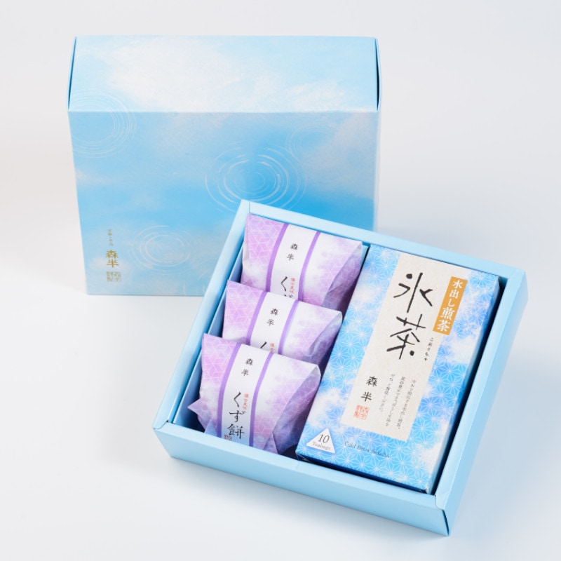 森半 氷茶(煎茶)・くず餅(白)詰め合わせ  [氷茶(煎茶) 10P入、くず餅(白)]