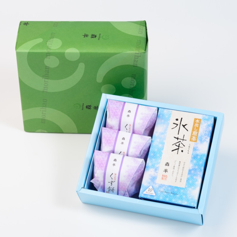 森半 氷茶(煎茶)・くず餅(白)詰め合わせ  [氷茶(煎茶) 10P入、くず餅(白)]