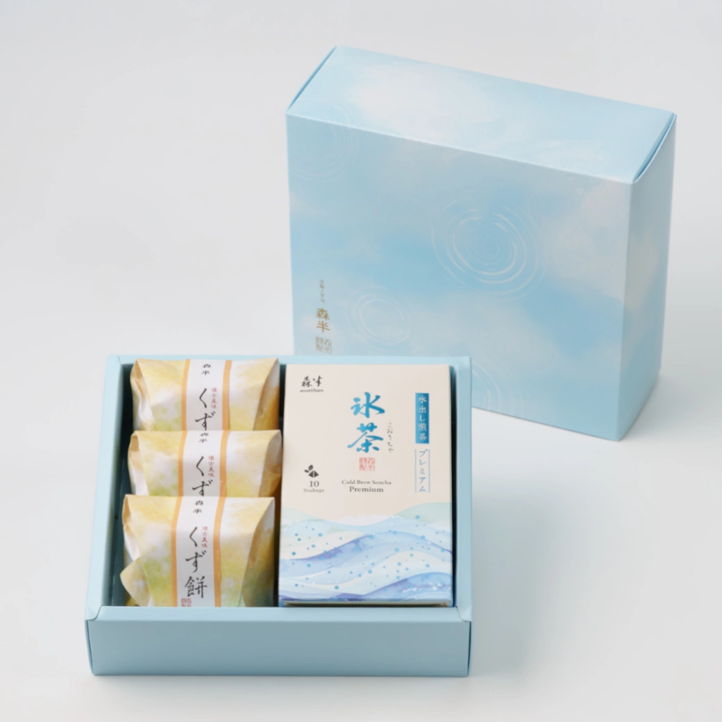 森半 氷茶・くず餅詰め合わせ [氷茶(水出し煎茶 プレミアム)10P入×1・くず餅(柚子)×3]