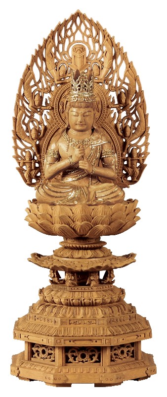 【特別セール品】 楠木 九重八角台座 飛天光背 大日如来 眼入 切金付｜モダン仏壇 家具