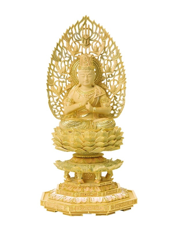 総ツゲ 八角台座 大日如来 飛天光背 切金淡彩｜モダン仏壇、現代的な